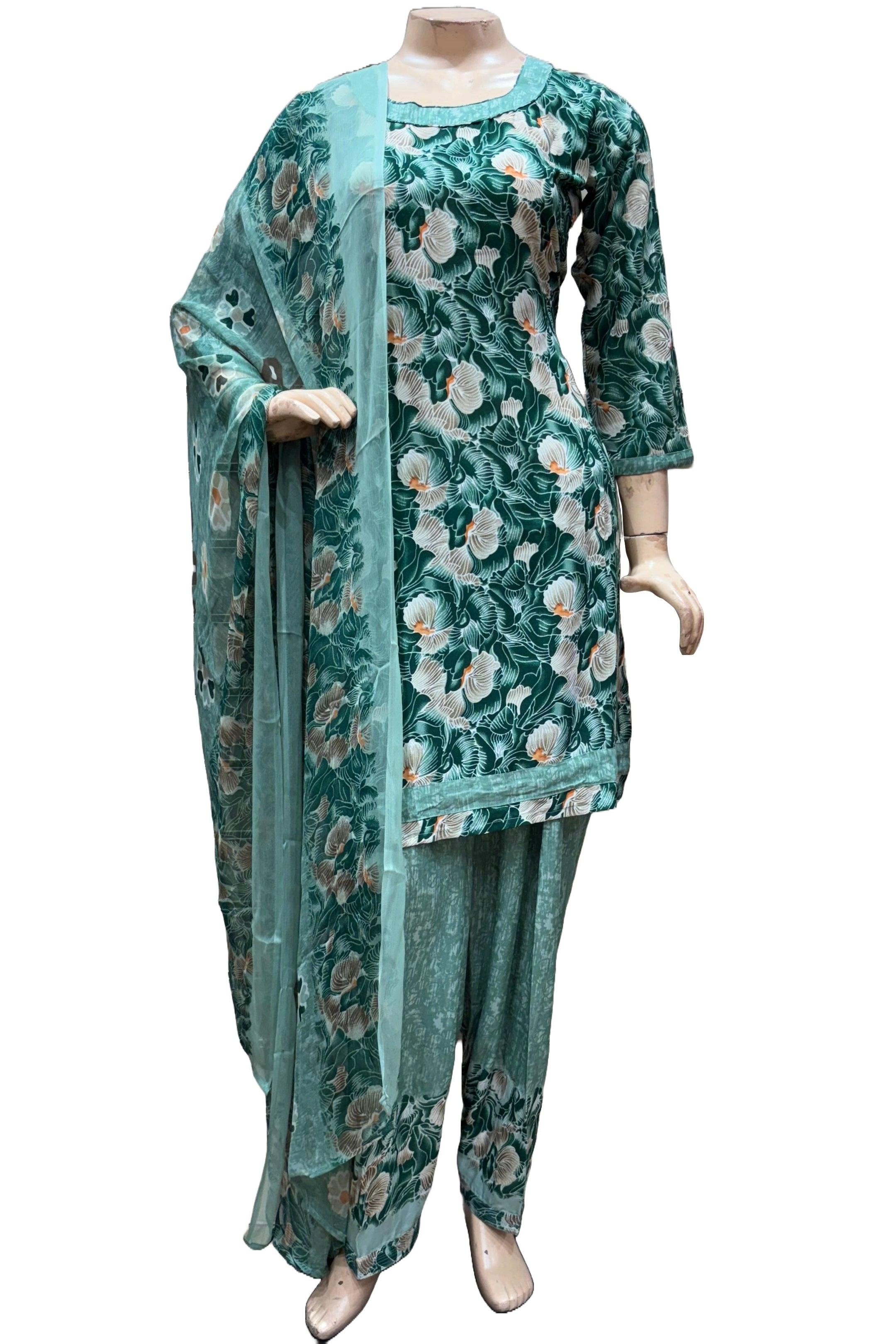 Green Printed Crepe Salwar Kameez Geetanjali