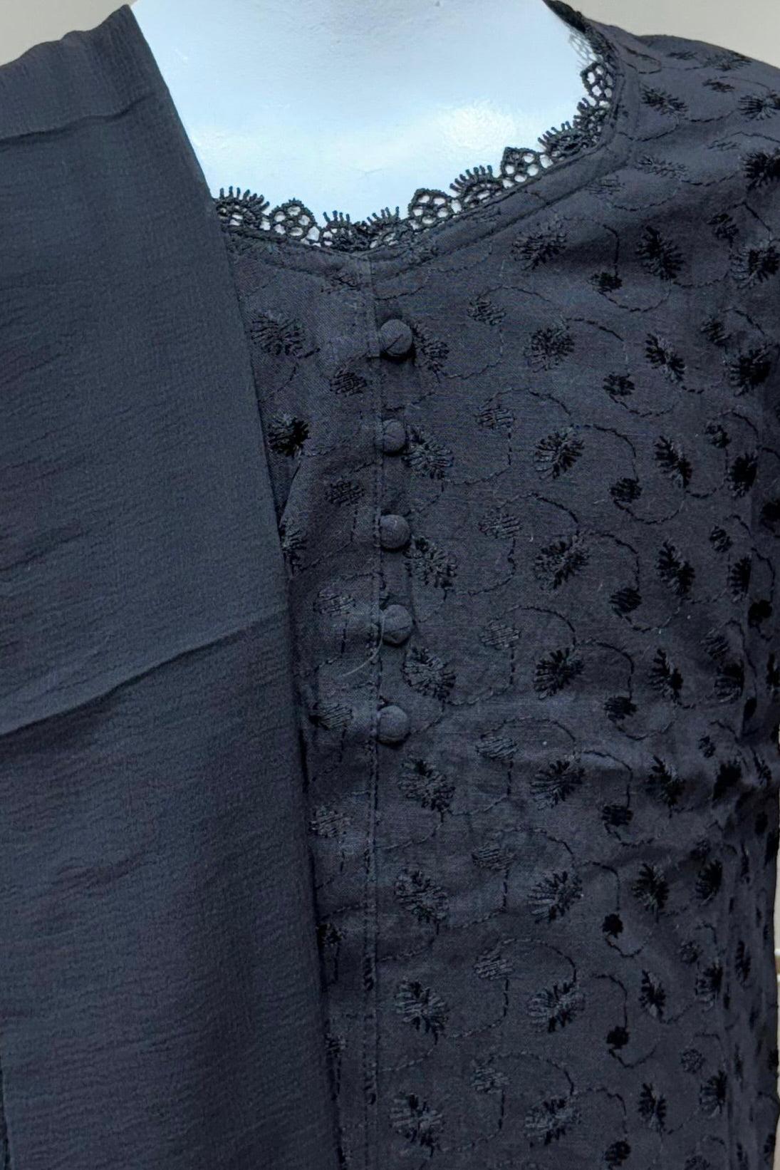 Girls Black Chikan Embroidered Cotton Salwar Kameez
